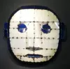 Product image 1 of the product “Large Mask  - Modell 8, 115cm height, original color outside. Sculpture from upcyceled oil barrel. ”