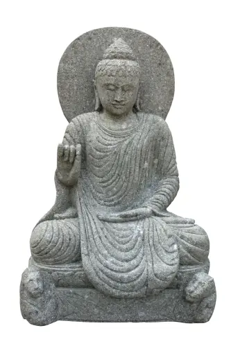 Product image of the product “Seated Buddha with cloak and relief, Indian, 115 cm H ”