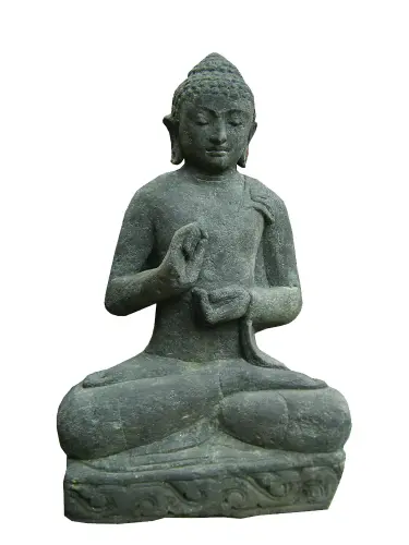 Product image of the product “Seated Buddha, Indian Style turning the wheel of knowledge, in the sizes from 75cm to 200cm, natural finish ”