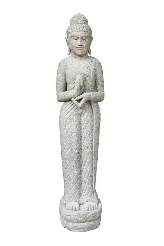 Product image of the product “Standing Buddha, Indian Style - turning the wheel of knowledge, in the sizes from 60 to 200cm, natural finish ”