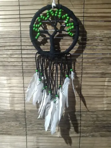 Product image of the product “Dreamcatcher, tree of life in black - green wooden pearls, in the sizes from 12cm to 27cm ”