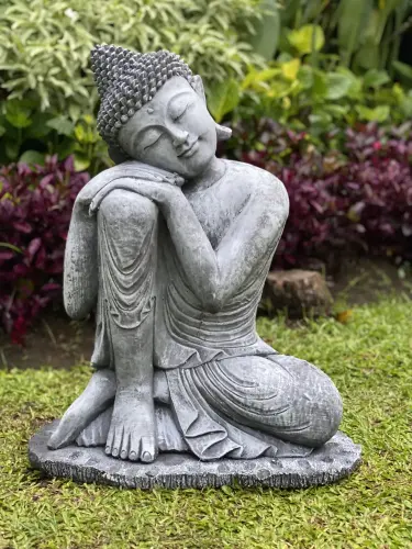 Product image of the product “Rahman - Buddha relax- one leg up, 65 cm H | cast stone ”