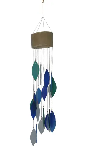 Product image of the product “windchime spiral, hanger bamboo tube, glass shape leaves, diameter bamboo,Blue ”