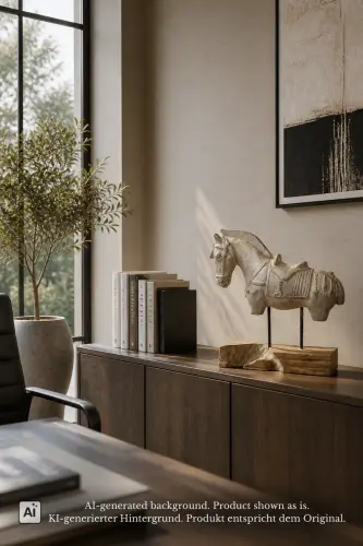 Product image of the product “Tang horse on wooden base about 64 cm Height, Made of Fibre Cement ”