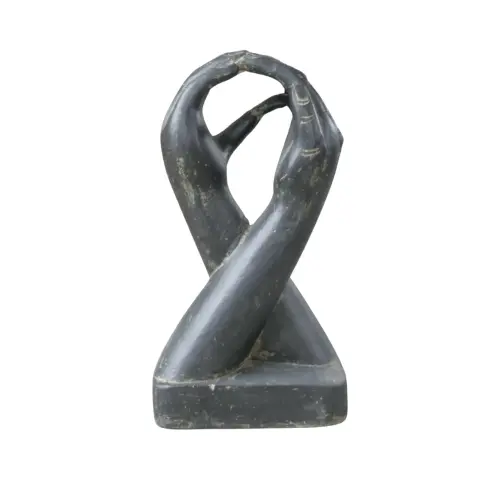 Product image of the product “Abstract sculpture, two hands standing on a plinth. 53 cm high. Cast stone, handcrafted & colored ”