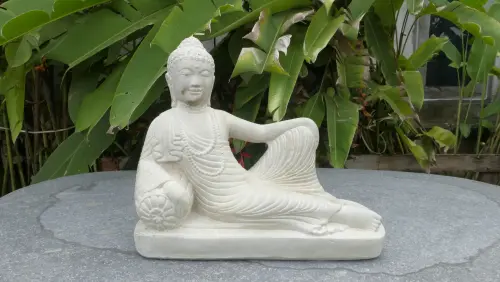 Product image of the product “Half Reclining Buddha, India, 31 cm height, cast stone, handcrafted & coloured ”