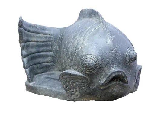 Product image of the product “Fish on base as water feature, 60 cm L | Cast stone, handcrafted & coloured ”