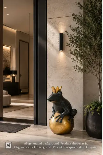 Product image of the product “Frog Prince sitting on ball, approx. 50cm height, cast stone, hollow, handcrafted & coloured ”
