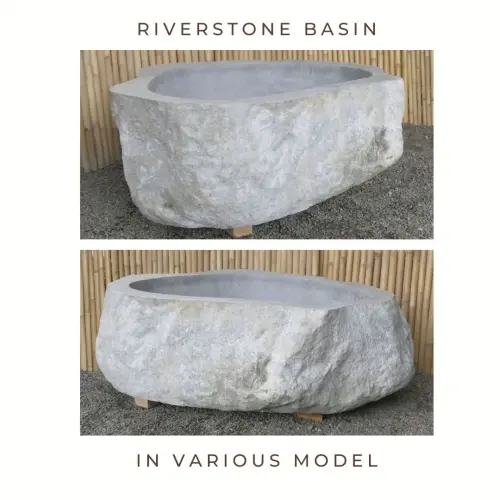 Product image of the product “Riverstone basin, natural surface, polished inside. Dia approx 131-140cm Height 61-70cm ”