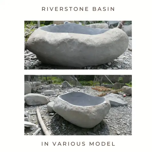 Product image of the product “Riverstone basin, natural surface, polished inside. Dia approx 151-160cm Height 51-60cm ”