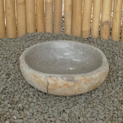 Product image of the product “Water basin made of river stone. Model 2, approx. 29 x 33 x 14cm height. Packed in the crate by 2. ”