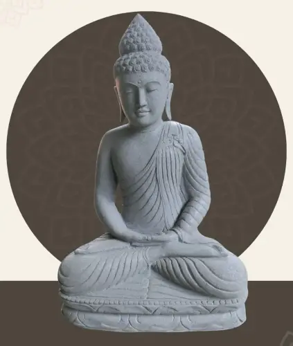 Product image of the product “Seated Buddha made of Riverstone in Dhyana position - gesture of meditation, H.102 cm, natural. ”