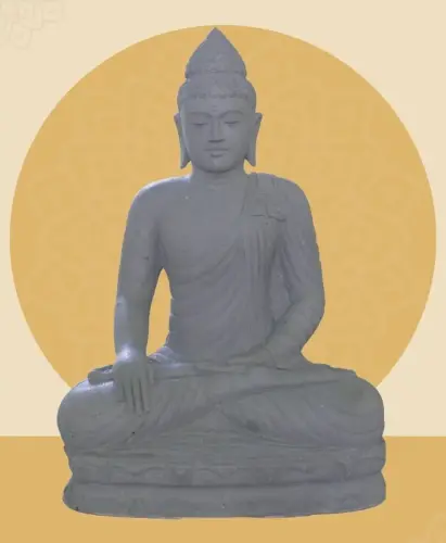 Product image of the product “Seated Buddha made of Riverstone in Bhumisparsha - gesture of touching the earth. 125 cm height. ”