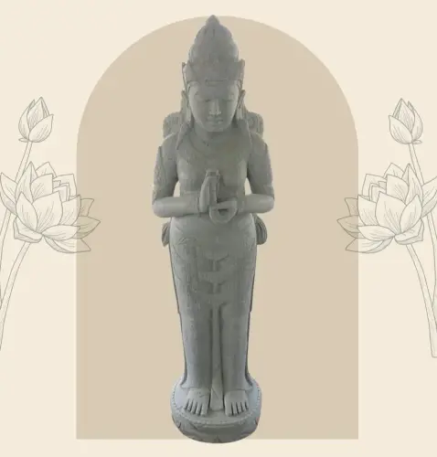 Product image of the product “Standing Dewi Sri, position greetings turning the wheel , 170 cm high riverstone grey ”