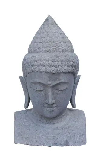 Product image of the product “Buddha bust with floral carving, 40 x 40 x 100cm. Natural stone (river stone), stonemasonry ”