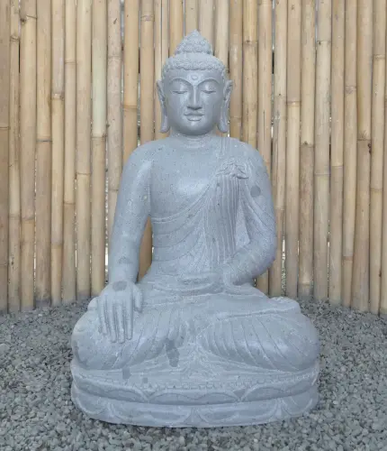 Product image of the product “Seated Buddha made of Riverstone in Bhumisparsha - gesture of touching the earth. 86cm height. ”