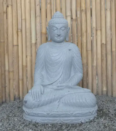 Product image of the product “Seated Buddha made of Riverstone in Bhumisparsha - gesture of touching the earth. 89cm height. ”