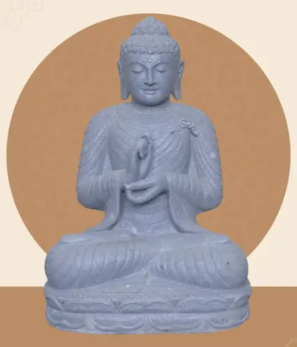 Product image of the product “Seated Buddha, position Dharmachakra, 67 x 47,5 x 98 cm, riverstone grey ”