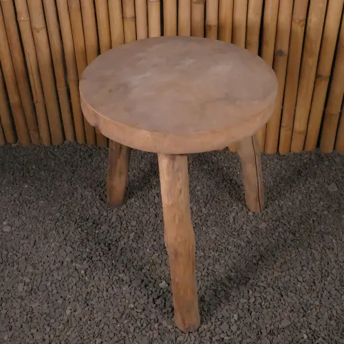 Product image of the product “Table with round model and traingle legs made of teak wood about 70cm height ”