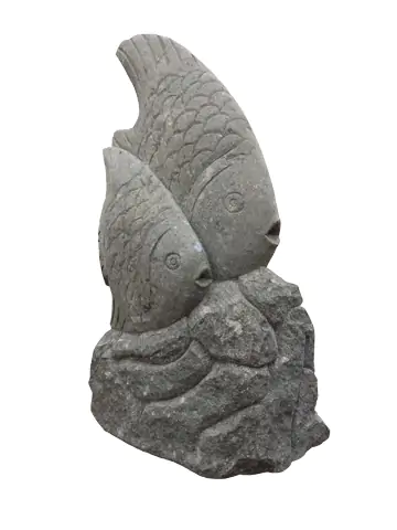 Product image 1 of the product “2 fish on pedestal, 120cm height, natural stone (basanite) ”
