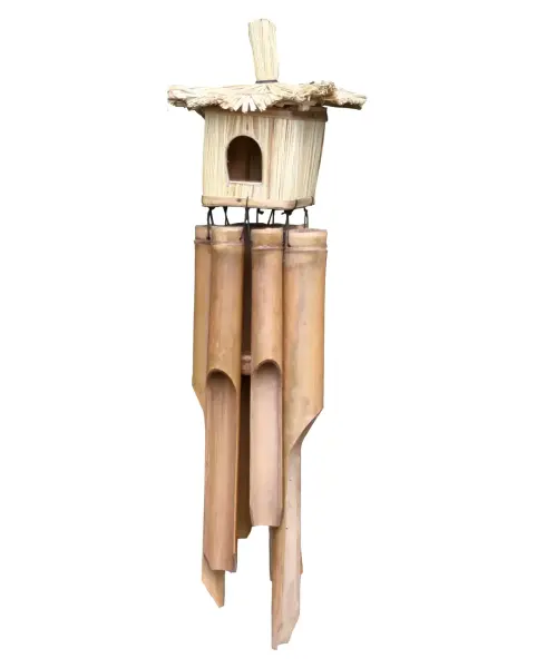 Product image 1 of the product “Wind chime with square Strawhouse, 18x18x60 cm Bamboo & Straw ”