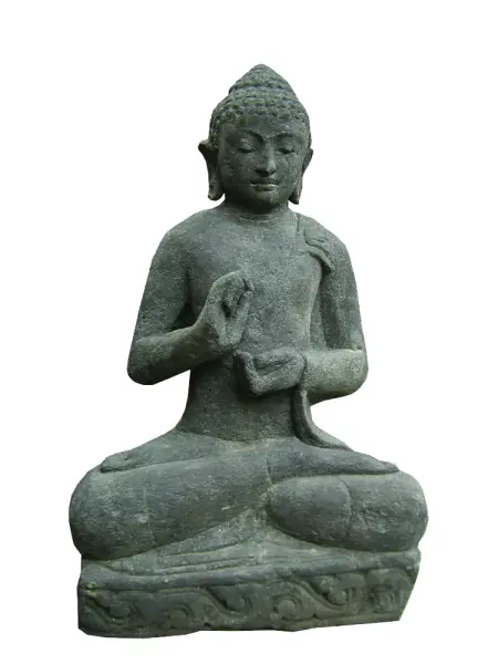 Product image 1 of the product “Seated Buddha, Indian Style turning the wheel of knowledge, in the sizes from 75cm to 200cm, natural finish ”