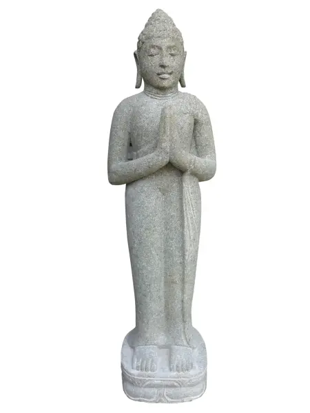 Product image 1 of the product “Standing Buddha, Indian Style - folded hands, in various sizes, natural finish 100 cm”