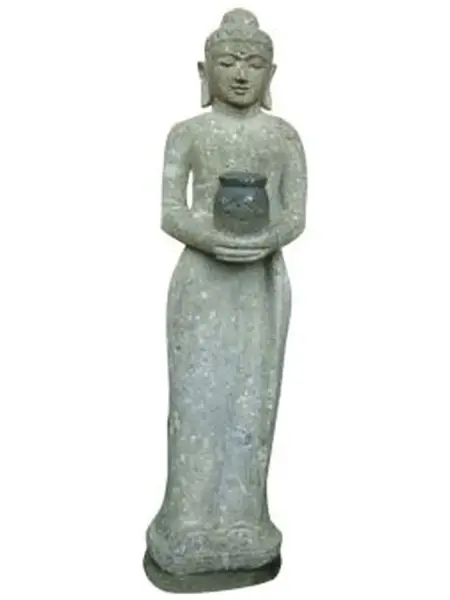 Product image 1 of the product “Standing Buddha, Indian Style - with vessel, in the sizes from 100cm to 220cm, Natural finish ”