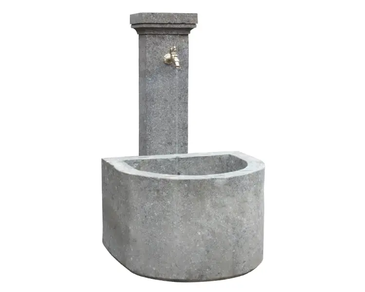 Product image 1 of the product “Wall fountain model „Genoa“, 120 cm height, natural stone (Basanite), stonemasonry, without pump, pipes, faucet, drilling ”