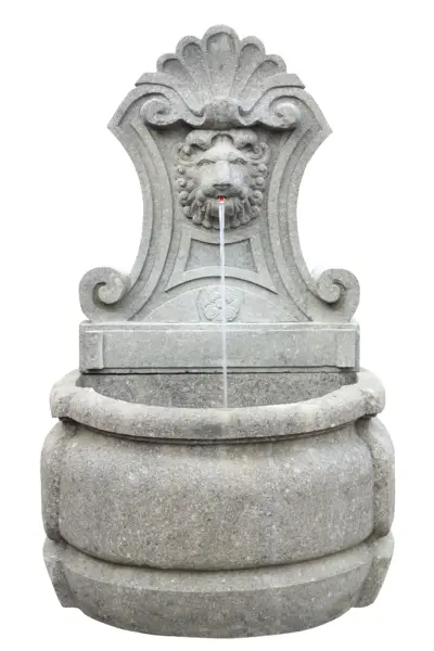 Product image 1 of the product “Wall fountain model „Venice“, 140cm height, natural stone (Basanite), stonemasonry, without pump, pipes, drilling ”
