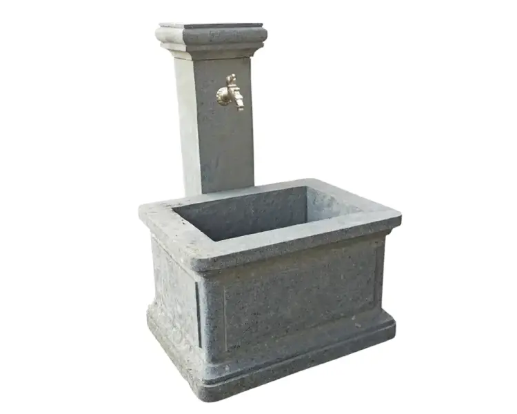 Product image 1 of the product “Wall fountain model „Bozen“,  120 cm height, natural stone (Basanite), stonemasonry, without pump, pipes, faucet, drilling ”