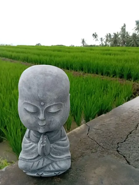 Product image 1 of the product “Ishaan - Sitting Monk Big Head, 29.5cm Height | cast stone ”