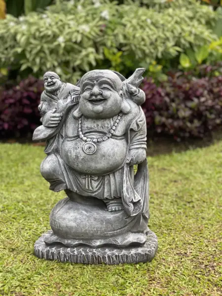 Product image 1 of the product “Sammo - Standing Chinese Buddha with small Buddha on shoulder, 55cm H | cast stone ”