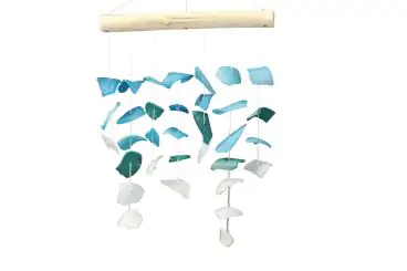 Product image 1 of the product “Glass wind chime, hanging glass pieces on stick, Hanger with drift wood, Blue ”