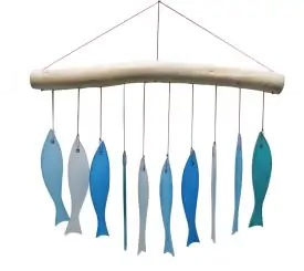 Product image 1 of the product “Glass Wind chime „Lissabon“, marine colors, Driftwood & recycled Glass 26x2x36 cm ”