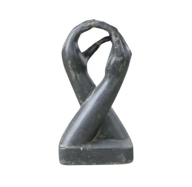 Product image 1 of the product “Abstract sculpture, two hands standing on a plinth. 53 cm high. Cast stone, handcrafted & colored ”