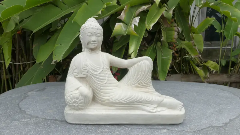 Product image 1 of the product “Half Reclining Buddha, India, 31 cm height, cast stone, handcrafted & coloured ”