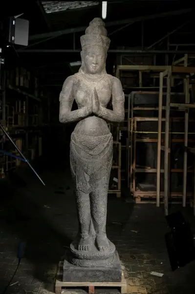 Product image 1 of the product “Standing Dewi Sri, cast stone, 240cm height, , Antique Finish ”