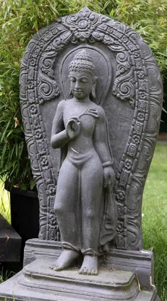 Product image 1 of the product “Standing Buddha Relief, in the sizes from 100cm to 130cm, Antique finish ”