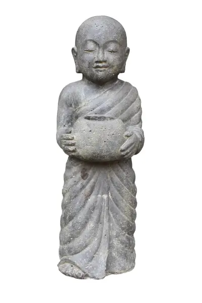 Product image 1 of the product “Standing monk with bowl, 60 cm height, cast stone, handcrafted & coloured ”