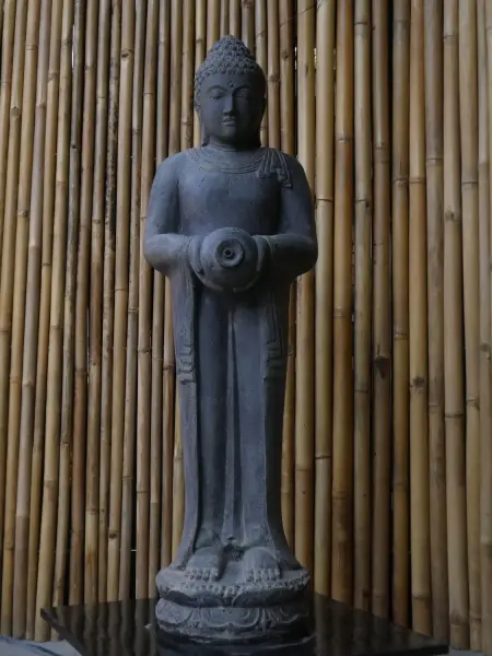 Product image 1 of the product “Standing Buddha with vascular as a water feature, in the sizes 120cm and 150cm, Antique finish ”