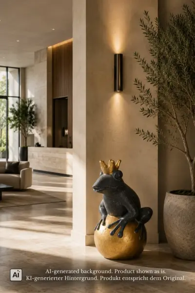 Product image 1 of the product “Frog Prince sitting on ball, approx. 66cm height, cast stone, hollow, handcrafted & coloured ”