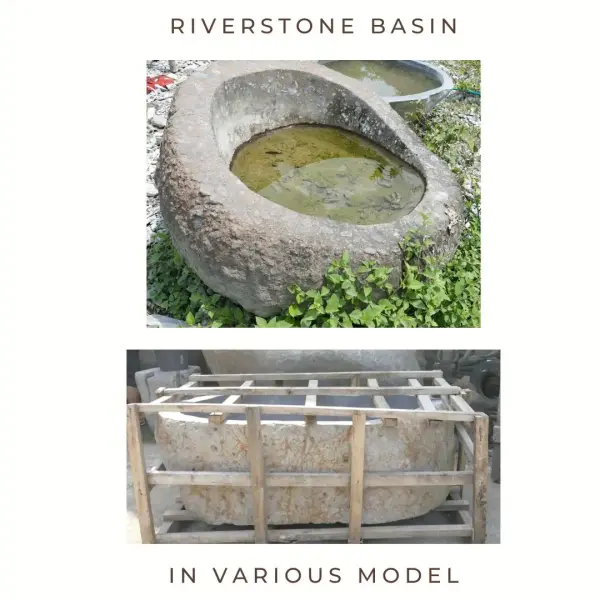 Product image 1 of the product “Riverstone basin, natural surface, polished inside. Dia approx 131-140cm Height 51-60cm ”