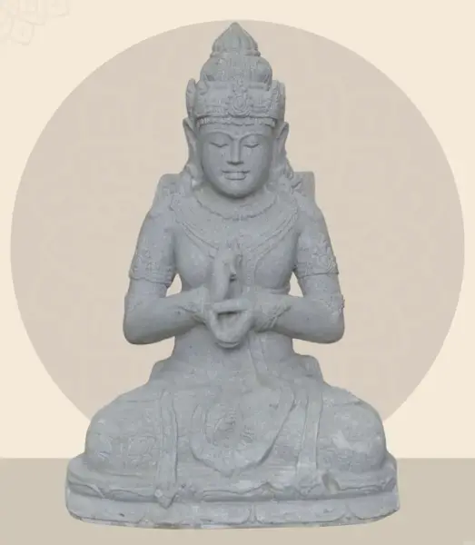 Product image 1 of the product “Seated Dewi Sri, position chakra turning the wheel, 79,5 cm high riverstone grey, modell with sativa ”