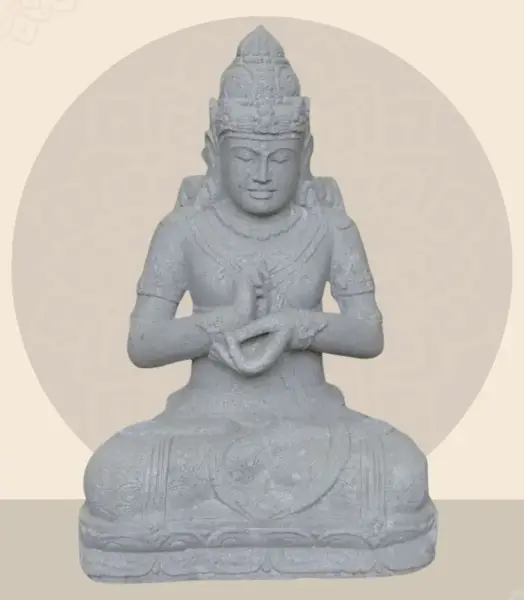 Product image 1 of the product “Seated Dewi Sri, position chakra turning the wheel, 76 cm high riverstone grey, modell with sativa ”