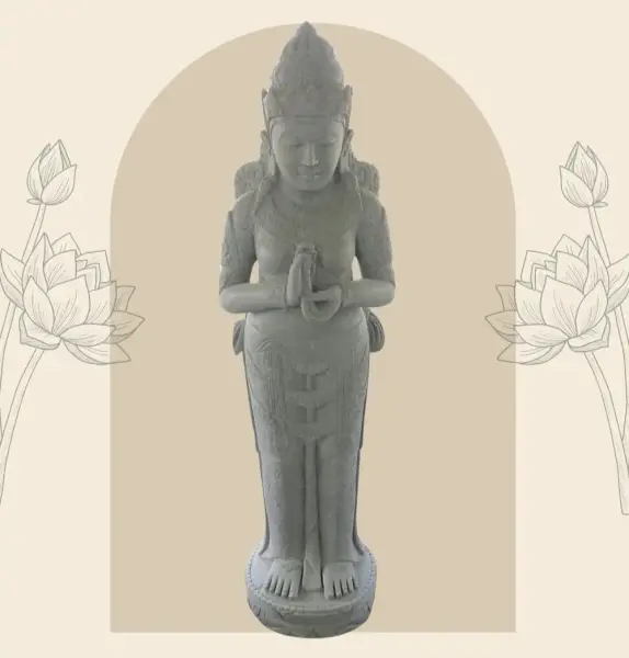 Product image 1 of the product “Standing Dewi Sri, position greetings turning the wheel , 170 cm high riverstone grey ”