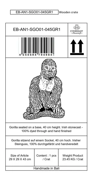 Product image 10 of the product “Barney - Gorilla seated on a base, 43 cm H | cast stone ”