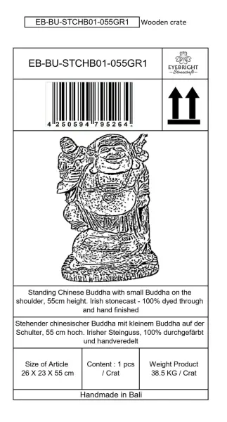 Product image 10 of the product “Sammo - Standing Chinese Buddha with small Buddha on shoulder, 55cm H | cast stone ”