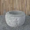 Product image 2 of the product “Balinese style flat round pot, with carving - 50cm Dia., 30 cm Height, Taro sand ”