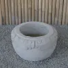Product image 2 of the product “Balinese style flat round pot, with carving - 60 cm Dia., 35cm Height, Taro sand ”